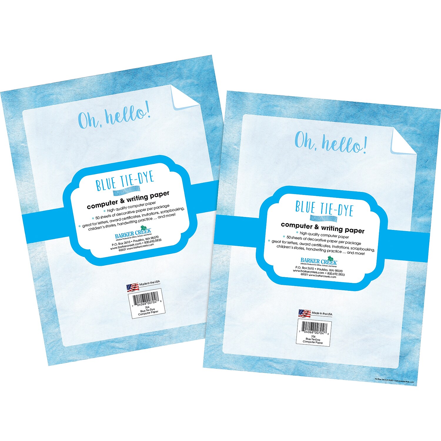 Barker Creek Designer Computer Paper 100 Sheet Set, Blue Tie-Dye, Decorative Paper, Stationery, 8.5" x 11", 100 sheets, Home, School, and Office Supplies (4337)