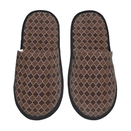Balery Brown Gold Grid Slient Indoor Furry Fleece Comfort House Shoes Soft Non-Slip Home Shoes Cotton slippers House Slippers-- Medium
