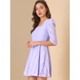 thumbnail image 4 of Vestido de manga abullonada de encaje con cuello cuadrado Allegra K Púrpura XL, 4 of 6
