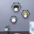 thumbnail image 1 of Soporte flotante hexagonal montado en la pared, juego de tres piezas negras, soporte de pared metálica moderno, 1 of 5