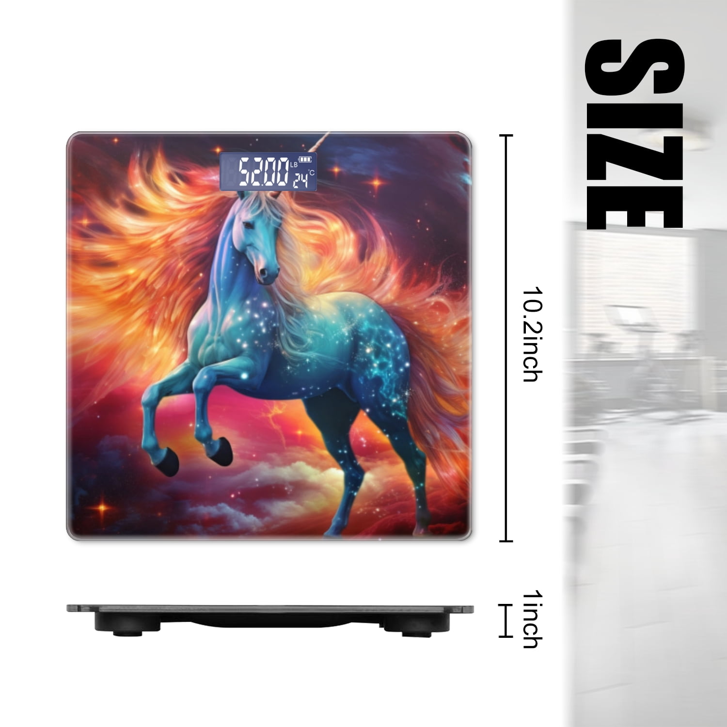 High Precision Body Weight Scale Smart Bathroom Scales with Large LCD Display(400lbs),Decorative for Bedroom-Majestic Unicorn With Flowing Mane And Tail