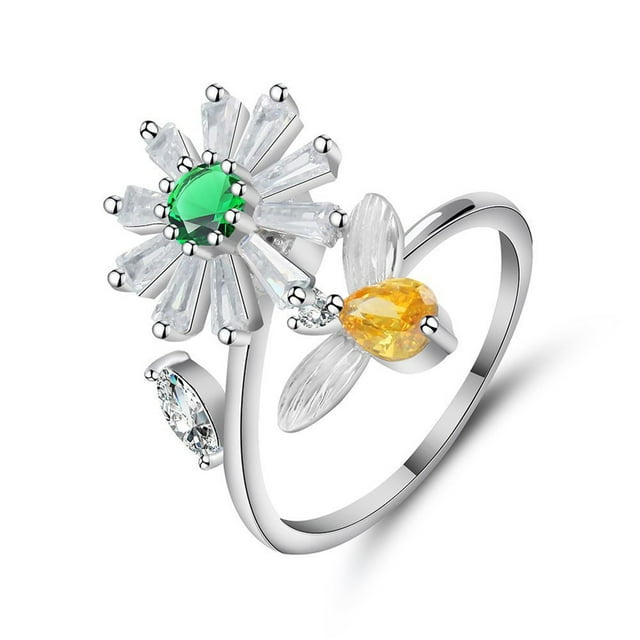 EGNMCR Rings Women's Anxiety Sunflower Rotating Open Relieves Anxiety Stress a ring