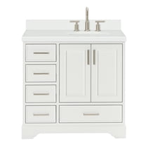 Ariel Stafford 37 Inch Single Right Offset Oval Sink Vanity With White Quartz Countertop W/1.5" Edge In White
