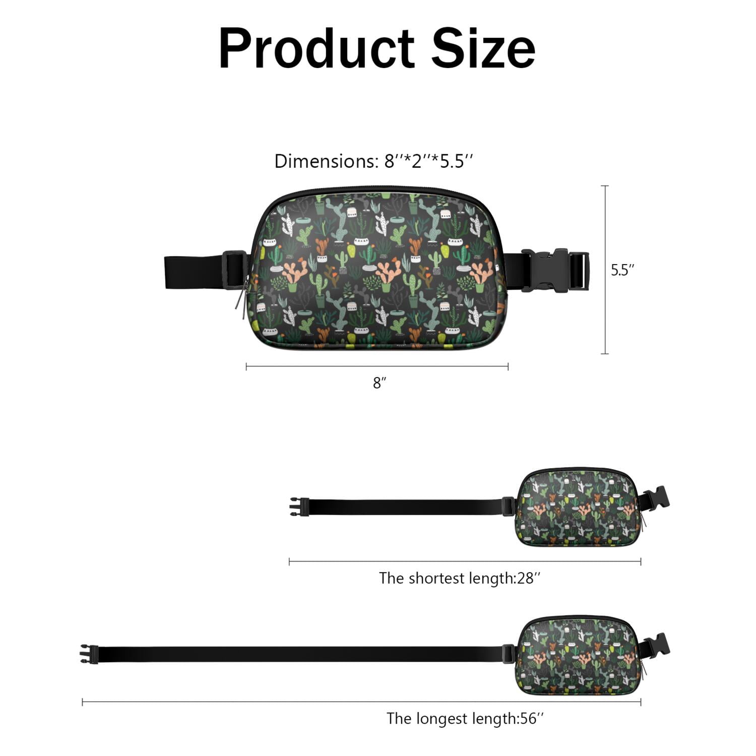 Minimalist Botanical Cactus Crossbody – Lightweight Fanny Pack for Women with Adjustable Strap & Mesh Interior – Aesthetic Succulent Belt Bag with Desert Vibe