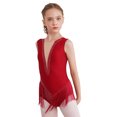 thumbnail image 3 of XUNZOO Kids Girls Sleeveless Tassel Rhythmic Gymnastics Leotard Figure Skating Jumpsuit Shiny Ballroom Dancewear Burgundy 16, 3 of 7