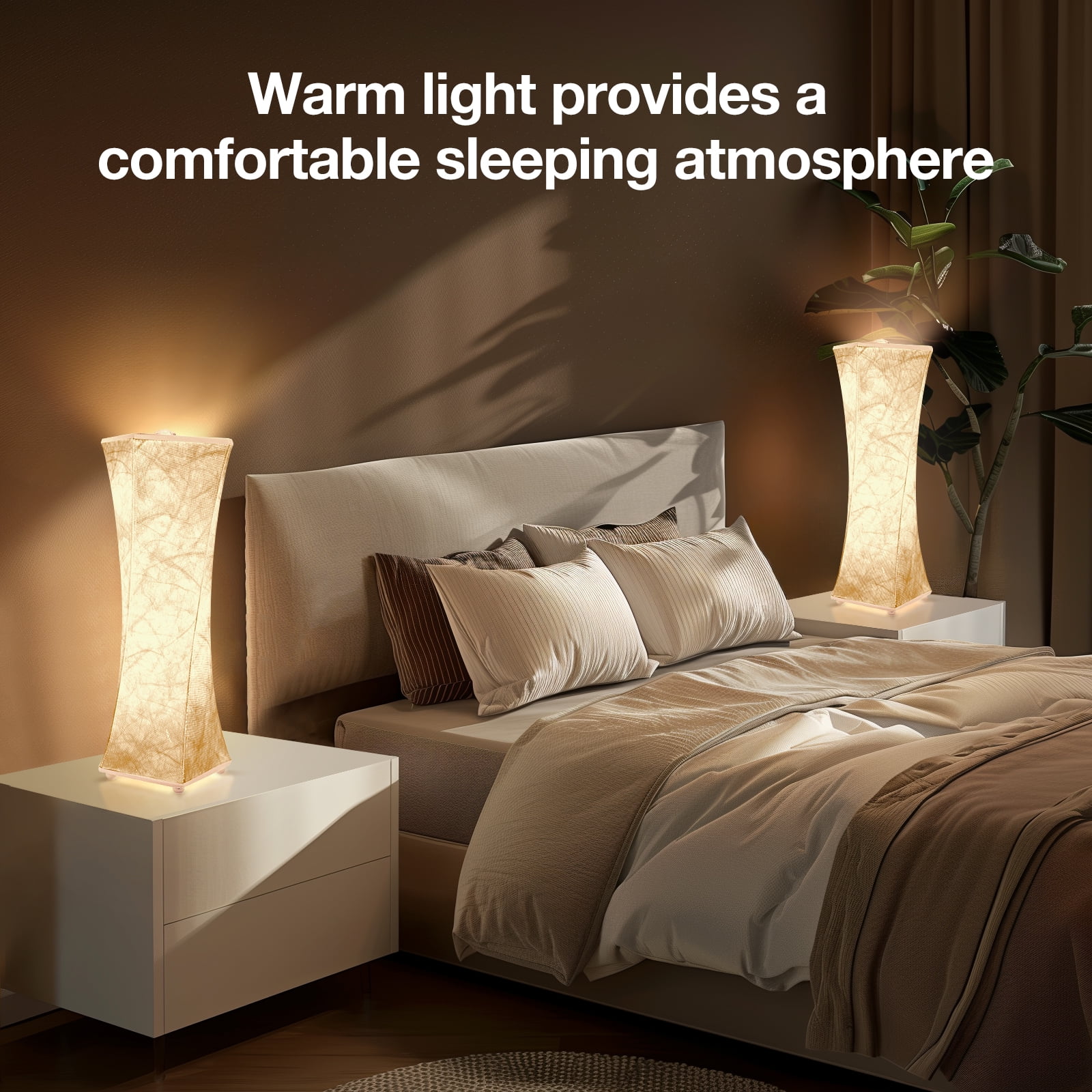 Set of 2 Fabric Table Lamp, Modern Dimmable Nightstand Lamp Bedside Desk Lamp, With Shade & LED Strip, For Bedroom Living Room, USB Interface