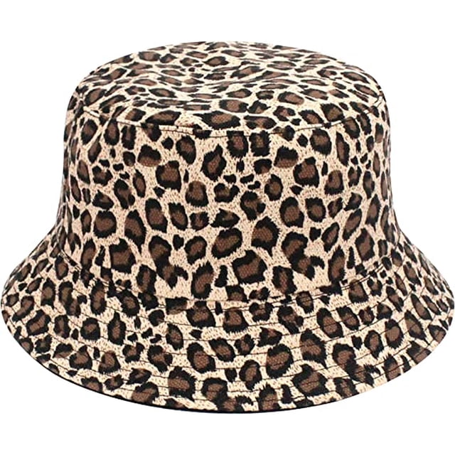 Reversibel Leopard Bucket Hat Bomull Fiskehatt Packable Cheetah Solhatt för Kvinnor och Män