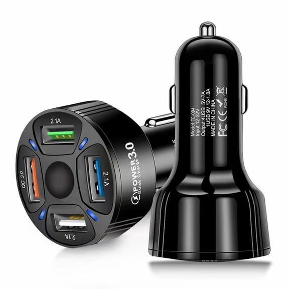 Car Charger: 4-Port USB Fast Charging Head with QC3.0 – 4-USB 1-to-4 In-Car Charger