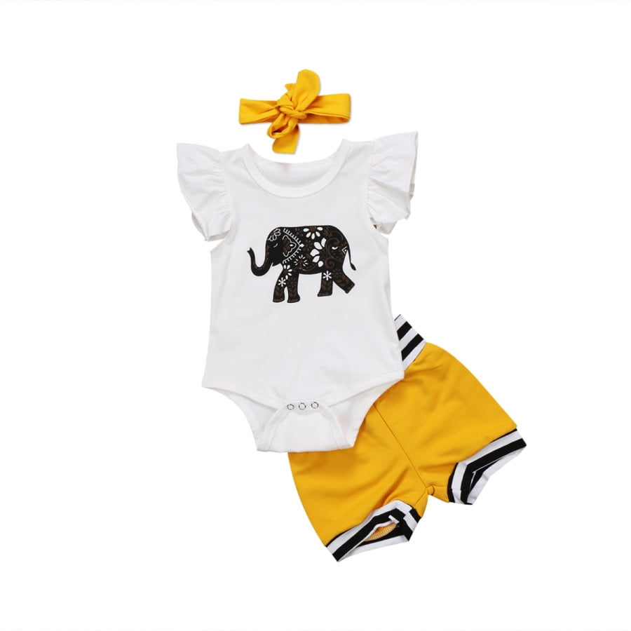 3PCS Baby Infant Toddler Girl Elephant Romper+Pant+Headband Outfits Clothes Set 