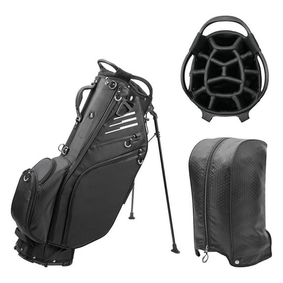 Golf Stand Bag 14 Way Full-Length Dividers with Stand, Lightweight Waterproof Golf Bag, 8 Pockets, Cooler Pouch,Golf Club Bag for Men, Dual Strap, Rain Hood, Black
