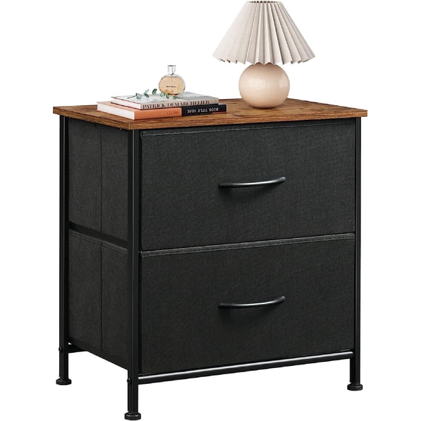 Nightstand, 2 Drawer Dresser For Bedroom, Small Dresser With Drawers, Bedside Furniture, Night Stand, End Table With Fabric Bins For Bedroom, Closet,