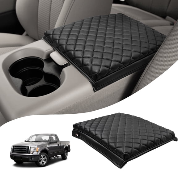 KBH Ford Armrest Cover for 2004-2010 F150 with 40/20/40 Split Bench Jump Seat, Black Leather Middle Console Cover Cushion Pad for F150 Accessories Interior