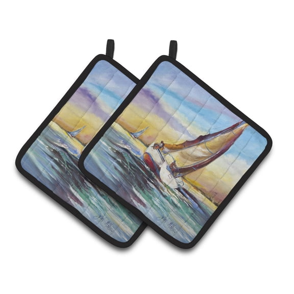 Carolines Treasures JMK1237PTHD Horn Island Boat Race Sailboats Pair of Pot Holders , 7.5HX7.5W, multicolor