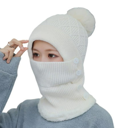 Lovely Face Mask Knitted Balaclava Hood Neck Gaiter Scarf Beanie Hat Adjustable