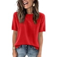 thumbnail image 2 of Dwellite Women's Spring Summer Lightweight Short Sleeve Trendy Business Casual Knit Tops Pullover Sweaters Red M, 2 of 6