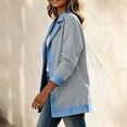 thumbnail image 7 of Women's Denim Jackets Solid Color Sweatshirt Stand Up Collar Denim Contrast Long Sleeve Collared Button Front Jacket Casual Outerwear Fall Fashion Outerwear, 7 of 7