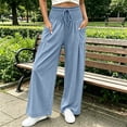 thumbnail image 4 of CQONEPT Smocked Waist Pants for Women Wide Leg Fall Casual Lounge Pant High Waisted Palazzo Ruffle Full Length Soft Trousers with Pocket Light Blue 2XL, 4 of 7