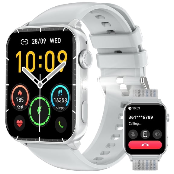 Blackview 1.91-inch Men Women's Smartwatch with Answer/Make Calls/100 Sports Modes/Message Reminder, IP68 Waterproof Fitness Tracker fits for Android Iphone Devices,Silver