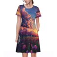 thumbnail image 1 of Balery Dreamy Dandelion Sunset Vestidos sueltos de manga corta para mujer, vestidos de verano 2025, vestidos casuales de corte A con vuelo., 1 of 6