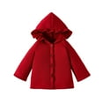thumbnail image 2 of MKOSPLRT Winter Coats for Little Girl 6M-2T Button Up Ruffle Hooded Jackets Long Sleeve Solid Warm Overcoats Outerwear for Baby, 2 of 8