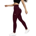 thumbnail image 2 of BVnarty Women's High Waist Tummy Control Cargo Leggings with Buttoned Pockets, Skinny Fit Athletic Trousers for Gym Workout Wine XXL, 2 of 9