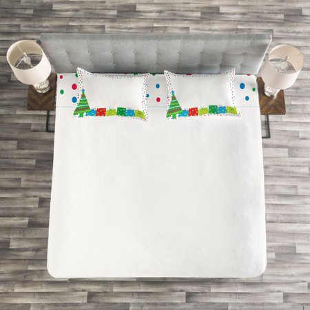 Kids Party Bedspread Set King Size, Happy Christmas and New Year Theme