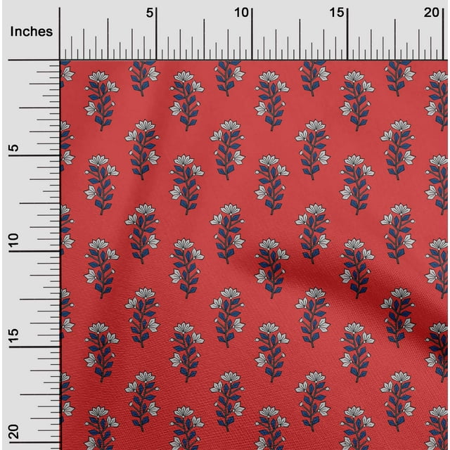 oneOone Polyester Lycra Fabric Leaves & Floral Block Printed Craft Fabric BTY 56 Inch Wide