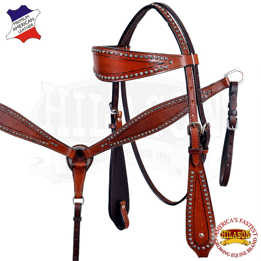 Western Horse Headstall Tack Bridle American Leather Barb Wire Hilason U-1-HS