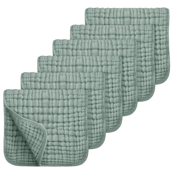 Pack de 6 paños para eructos, muselina Looxii, 100% algodón, color verde oscuro