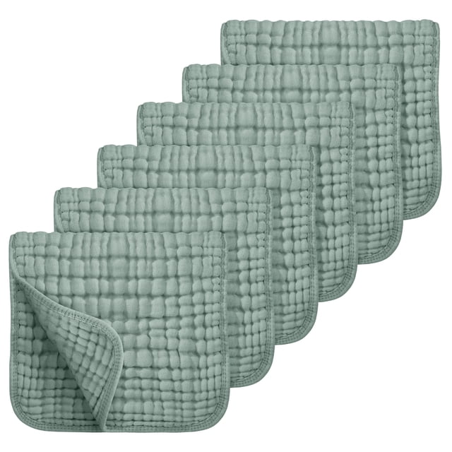 Pack de 6 paños para eructos, muselina Looxii, 100% algodón, color verde oscuro
