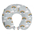 thumbnail image 1 of Cartoon Travel Pillow Neck Rest, Colorful Cartoon of Clouds Rainbow and Music Notes Interpretation, Memory Foam Traveling Accessory Airplane and Car, 12", Pale Grey and Multicolor, by Ambesonne, 1 of 2