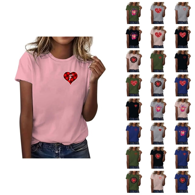 T-shirts de la Saint-Valentin pour Femmes 2026 à Manches Courtes Col Rond avec Cœur Graphique