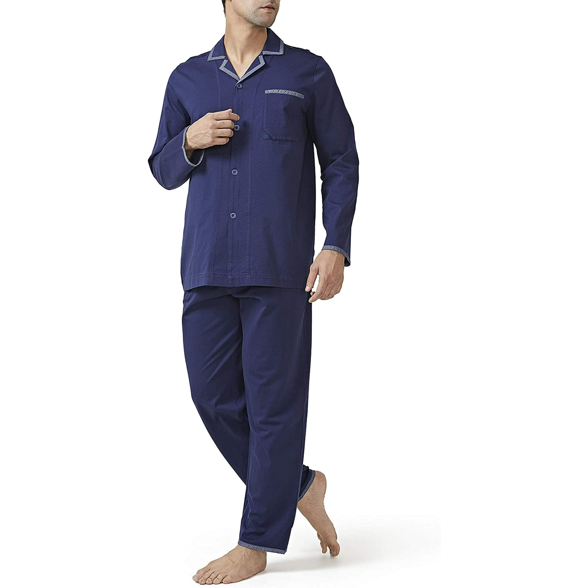 Ensemble Pyjama de Vetements de Nuit a Boutonnage Long en 100 Coton pour Homme