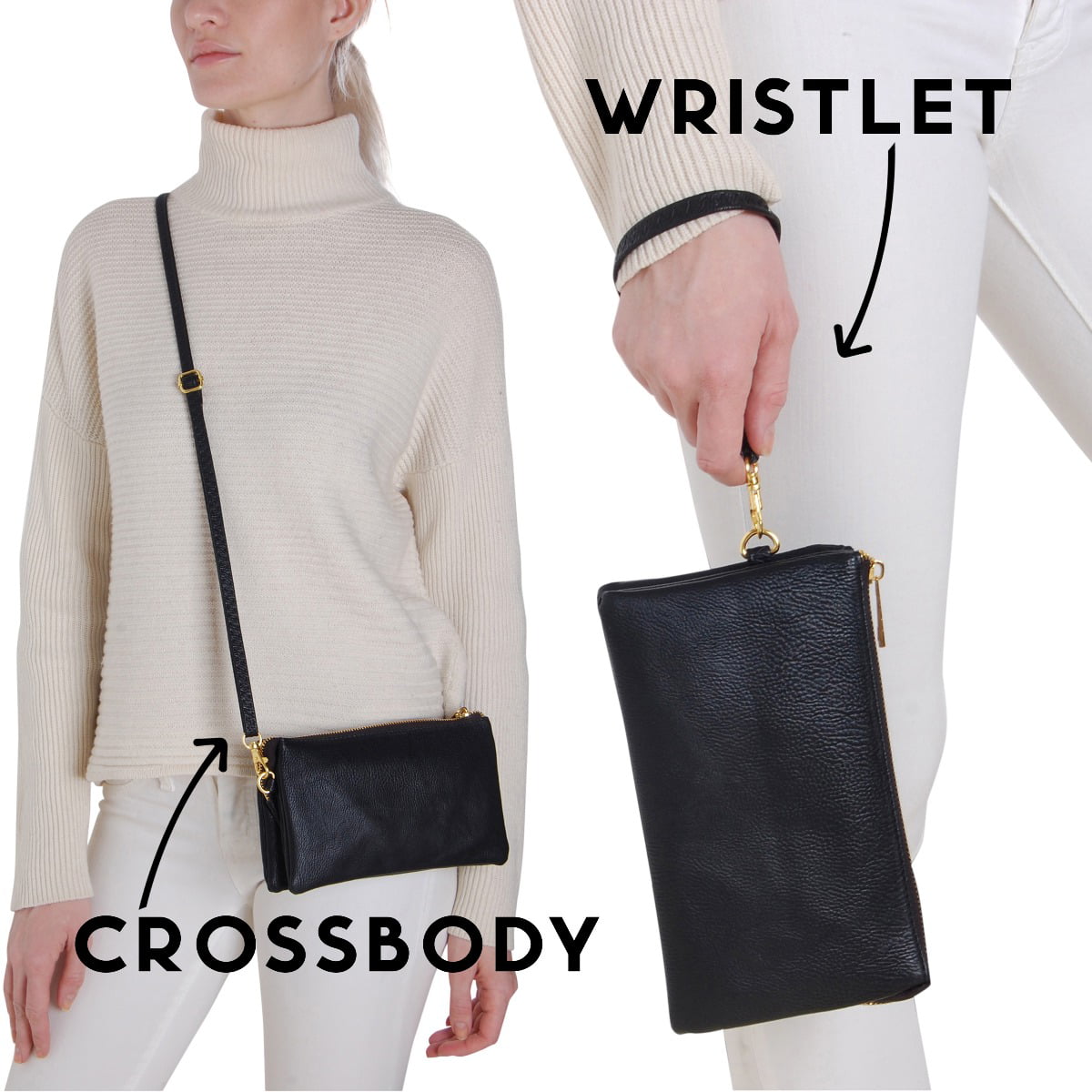 Clare V. Double Sac Bretelle Cross Body Bag in Black
