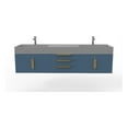 thumbnail image 3 of Amazon 72" Blue Wood Floating Vanity with Gray Top and Gold Trim, 3 of 10