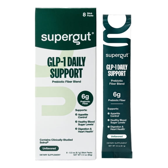 Supergut GLP-1 Daily Support Unflavored Prebiotic Fiber Blend for Appetite Support & Digestive Health, Stick Pack Box, 8 servings