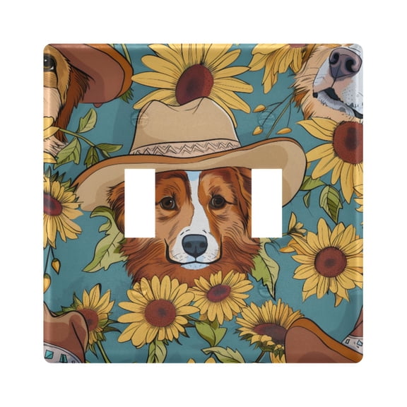Lovely Dogs with Cowboy Hats Sunflowers Light Switch Cover Electrical Outlet Cover Replaceable Wall Plates 2-Gang