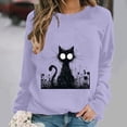 thumbnail image 2 of LangJing Black Cat Halloween Sweatshirts for Women Oversized Long Sleeve Tunic Pullover Fall Tops Spooky Season Sweatshirt Purple,XXL, 2 of 7