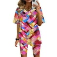 thumbnail image 2 of Summer Savings Clearance Sets! Xihbxyly 2 Piece Shorts Set for Women, Women's Tie-Dye Set Two-Piece Outfits V-Neck Blouse Short Sleeve Tops T Shirts Shorts Set Multicolor S, 2 of 4