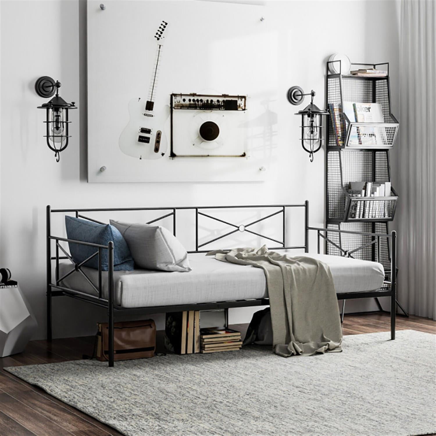 Demi Bonn Metal Daybed Twin Bed Frame Stable Steel Slats Sofa Bed, Modern Bed Frame for Teens, Black