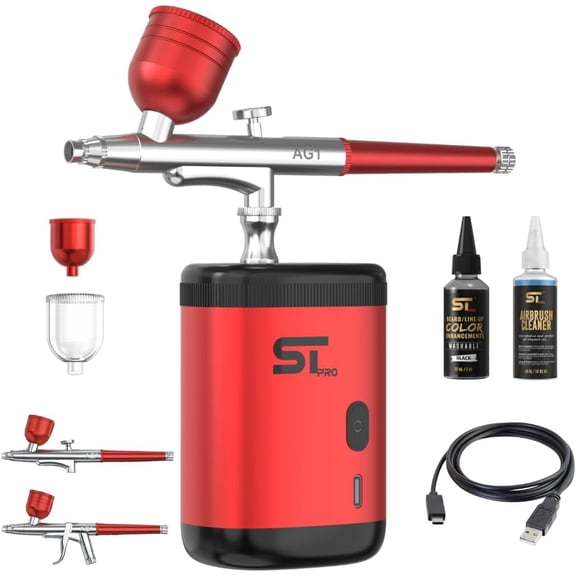 Supreme Trimmer Barber Airbrush Kit Cordless Hair and Beard Enhancement System with Ink Cleaning Solution 2 Style Triggers for Thinning Hair Natural Texture Fuller Looking Hair - AG1