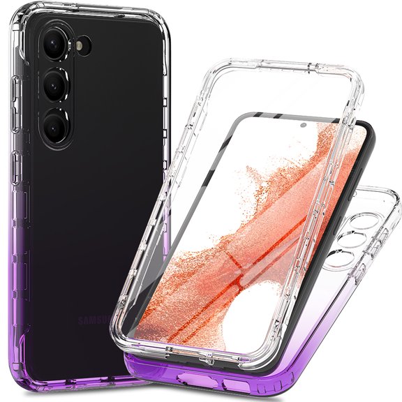 Crystal Clear Case for Samsung Galaxy S23 Plus, [Not Yellowing] Gradient Phone Case with Built-in Screen Protector, Military Grade Drop Protection Shockproof Transparent Cover, Purple