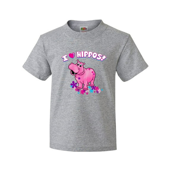 Inktastic I Love Hippos with Pink Hippo and Flowers Youth T-Shirt