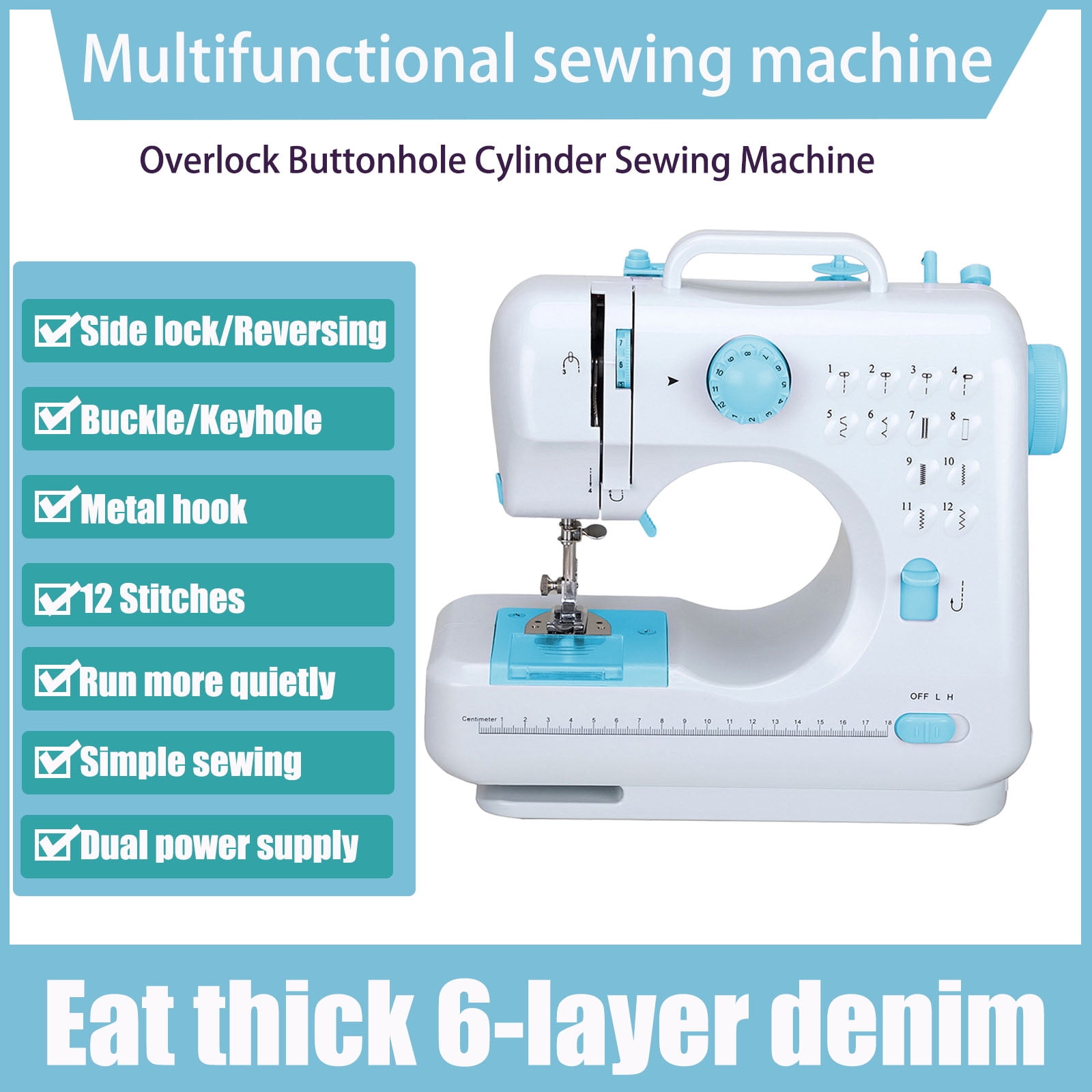 VIFERR Portable Sewing Machine, Mini Sewing Machine Handheld Electric Sewing Machines 12 Stitches for Beginners Kids - Blue