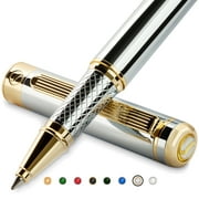 Scriveiner Silver Chrome Rollerball Pen - Stunning Luxury Pen with 24K Gold Finish, Schmidt Ink Refill, Best Roller Ball Pen Gift Set for Men & Women, Professional, Executive Office, Nice Pe