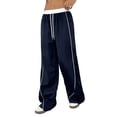 thumbnail image 5 of Women's Wide Leg Track Pants with Pockets, High Waisted Drawstring Sweatpants, Side Stripe Casual Lounge Workout Pants, 5 of 8