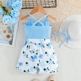 thumbnail image 4 of Weebloom Baby Girl Clothes Set Summer Fashion Solid Color Tops Floral Print Short Sleeveless Jumpsuit Bow Knot Clothing Girls Romper Blue 18-24 Months, 4 of 6
