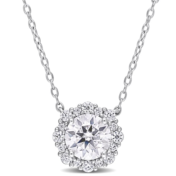Everly Women's 1 1/2ct DEW Created Moissanite Sterling Silver Halo Necklace