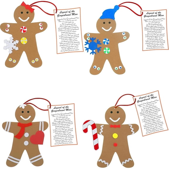 4E's Novelty Legend of Gingerbread Man Ornament Kids Craft (12 Pack) Bulk Foam Christmas Crafts for Kids