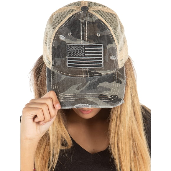 Gorro Funky Junque Cute Camo para mujer, malla desgastada, camionero